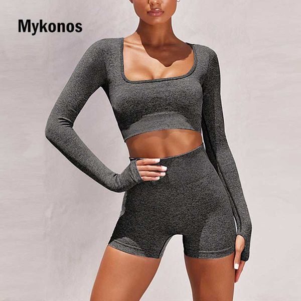 

yoga outfits summer set women 2 piece gray long sleeve crop t-shirt shorts finger hole sportsuit workout outfit gym sport, White;red