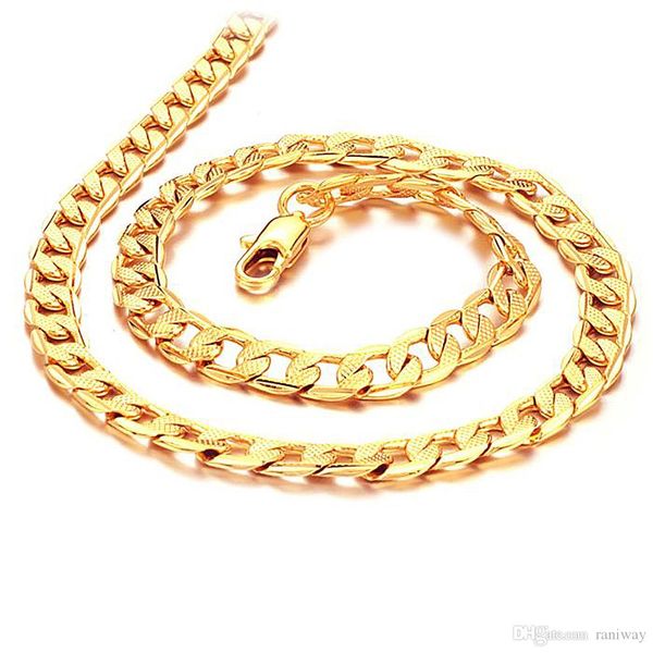 

personality cuban link chain 7mm width 18k gold plated with inlaid bronze fashion jewelry necklaces for men boys anniversary gifts, Silver