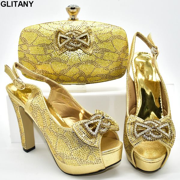 

new women high heels african shoe and bag set decorated with rhinestone african wedding italian shoe and bag sets buckle strap, Black