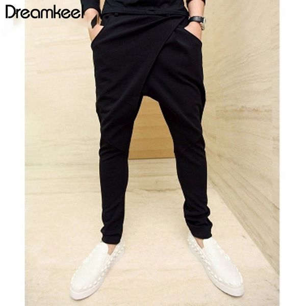

2019 men's harem pants side pocket drawstring solid black sweatpants homme streetwear hip hop sweat pants y