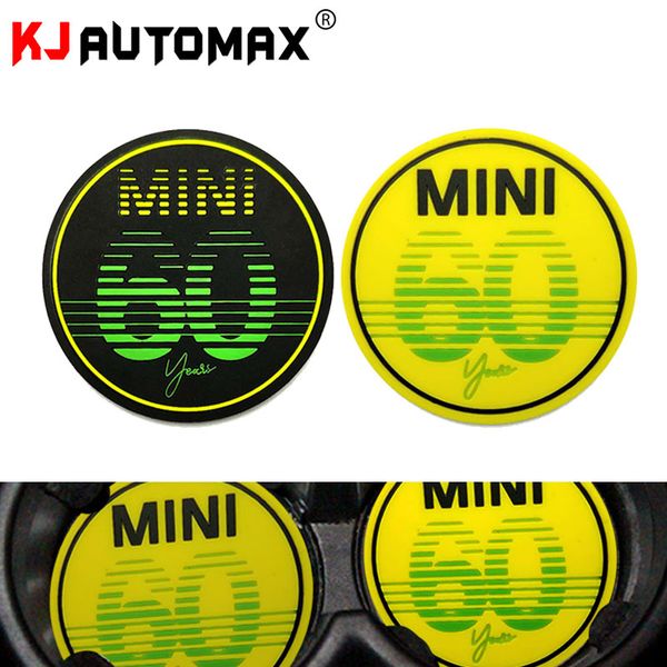 

kjautomax for mini cooper all car f55 f56 f60 r55 r56 r60 cup mat 60th anniversary 72mm silica gel black yellow
