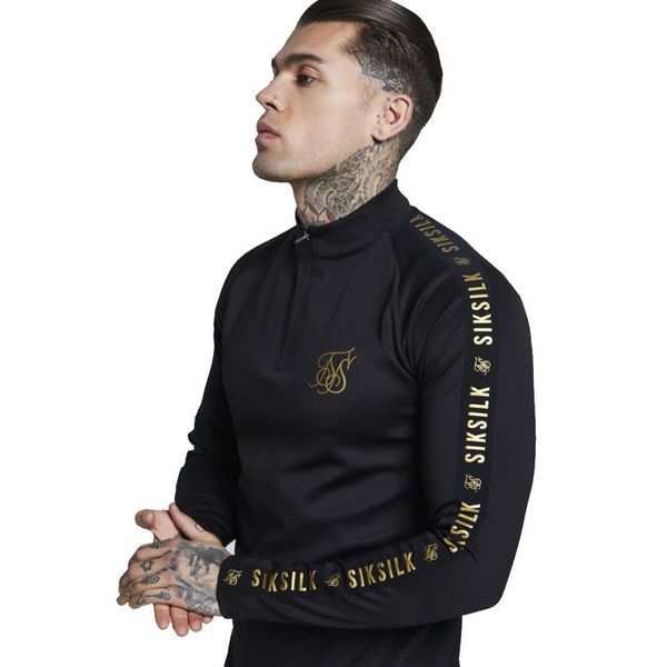 

новая мода мужская stretch тенниска сплошного цвета армия зеленый высокой упругой молния сик шелковый длинным рукавом тонкий мужской повседн, White;black