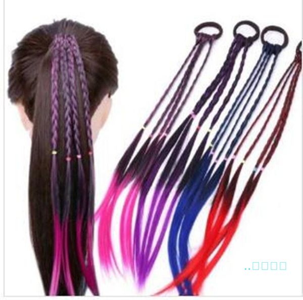 

kids gradient color elastic hair band rubber band hair accessories kids wig headband girls twist braid rope headdress hair braider a122109, Slivery;white