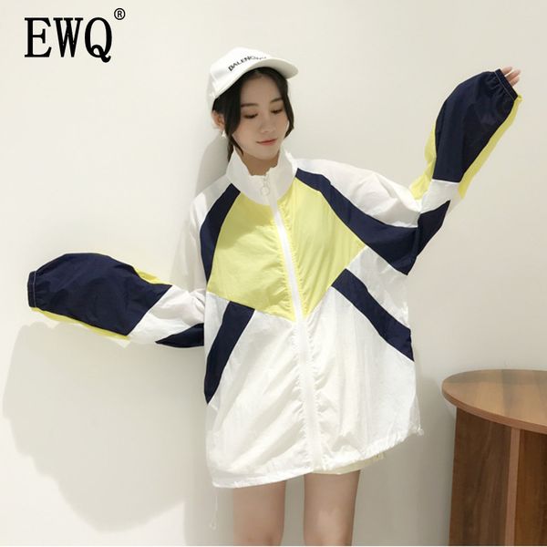 

ewq] 2019 summer new long sleeves patchwork stand collar thin loose panelled coat sun clothing trend women jacket qh42706, Black;brown