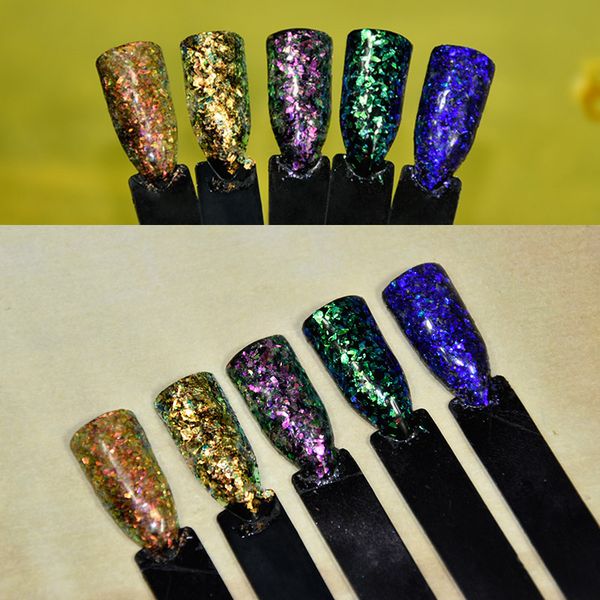 

2017 1g/box sale 5colors new arrival color shift sparkling irregular chameleon chrome flakes pigment for nails,mgyg-01-05, Silver;gold