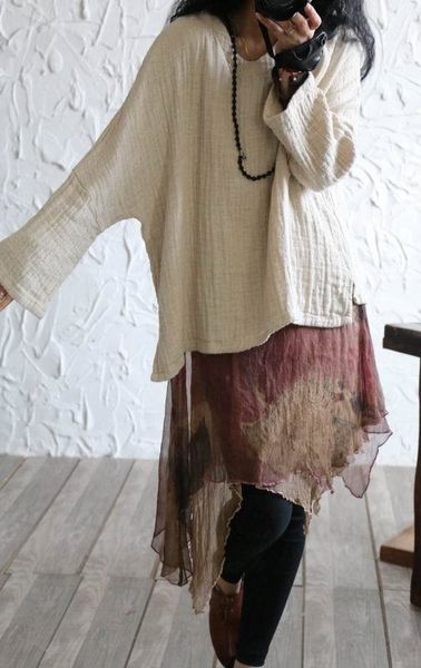 

autumn is shirt an exception without reminiscing the old literary style simple loose casual versatile pullover linen women's shirt, White
