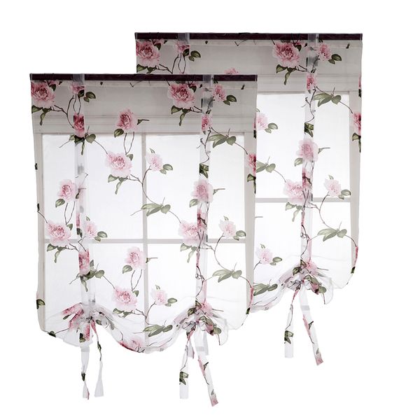 

2pcs floral design roman short window curtain sheer voile 80x100cm