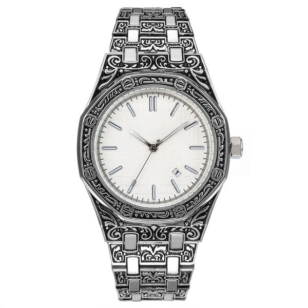 

luxury men's quartz movement watch classic style 40mm stainless steel strap watch folding buckle fashion simple wind carved, Slivery;brown