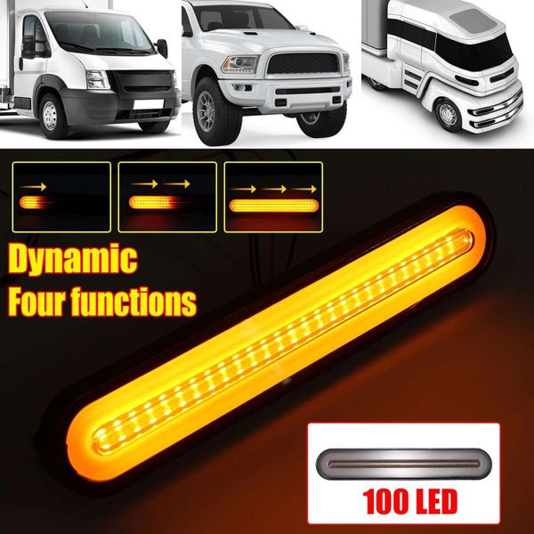 

4 in 1 100 led trailer truck dynamic brake light ip68 waterproof neon ring tail driving sflowing turn signal lamp 12v-30v