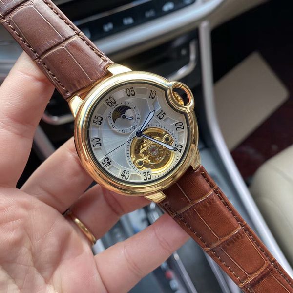 

flywheel for mechanical men men's wristwatches phase fashion moon strap watches watch automatic genuine gift leather xigqp, Slivery;brown