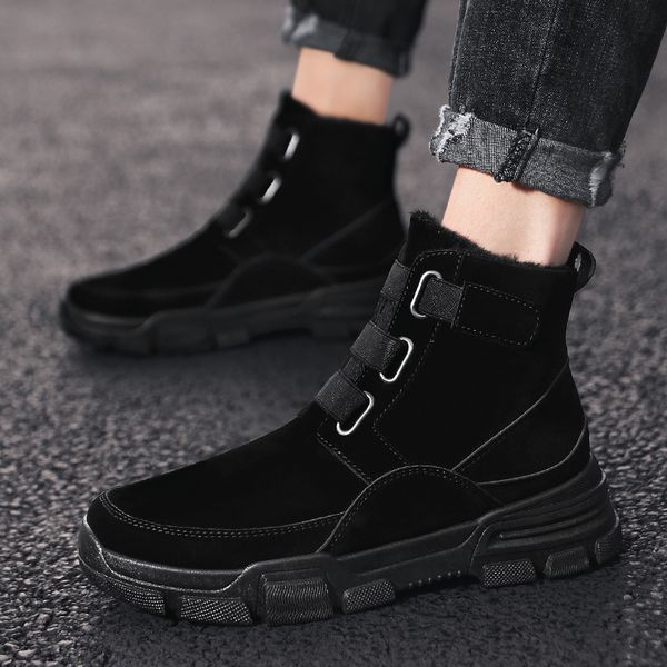 

snow boots men winter casual shoes ankle boots male booties lace-up men shoes platform botas hombre sale, Black
