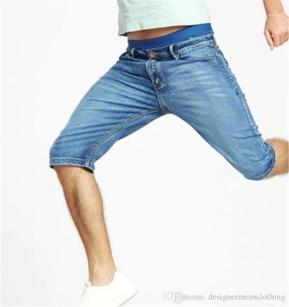 

жан шорты середина талии обычная молния мужские джинсы тонкий мужчины одежда мужчины прямой конструктор, Blue