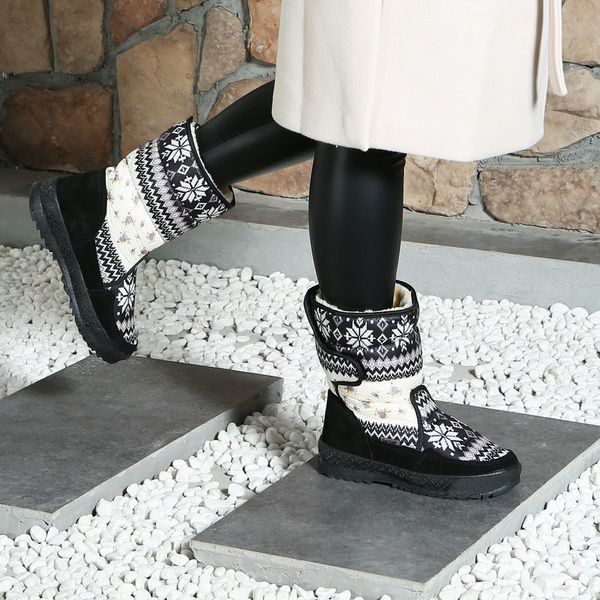 

women's boots winter warm shoes snowboot non-slip rubber outsole snowflake nice looking big plus size black flower