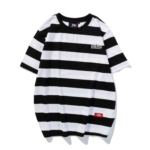 

2020/dickies men women luxury new couple high-quality cotton t-shirt new fashion striped round neck short sleeve young age, White;black