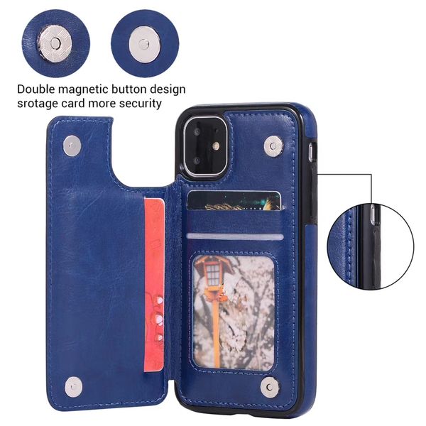 Per iPhone 11 pro max Xs Max Xr 8Plus Custodia a portafoglio Cover posteriore in pelle PU di lusso per cellulare con slot per carte di credito