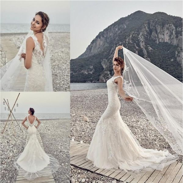

eddy k 2019 bridal gowns bohemian mermaid beach wedding dresses backless full lace jewel neck boho country wedding dress, White