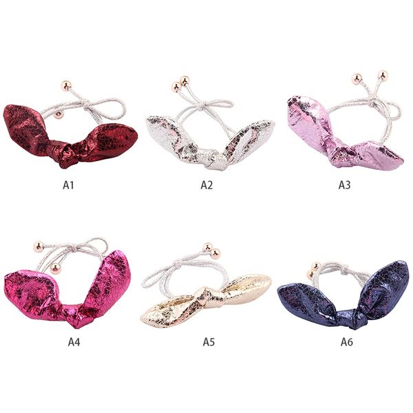 

fashion girl ears bow fabric hair scrunchy ponytail holder hair ties gum elastic bands rubber bands, Slivery;white