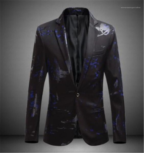 

fashion slim single button business gentleman formal coats casual males clothing print mens designer lapel neck blazers, White;black