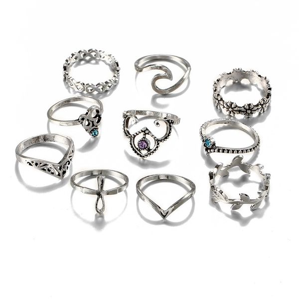 

10pcs womens ladies bohemian knuckle finger rings girl punk ring jewelry silver
