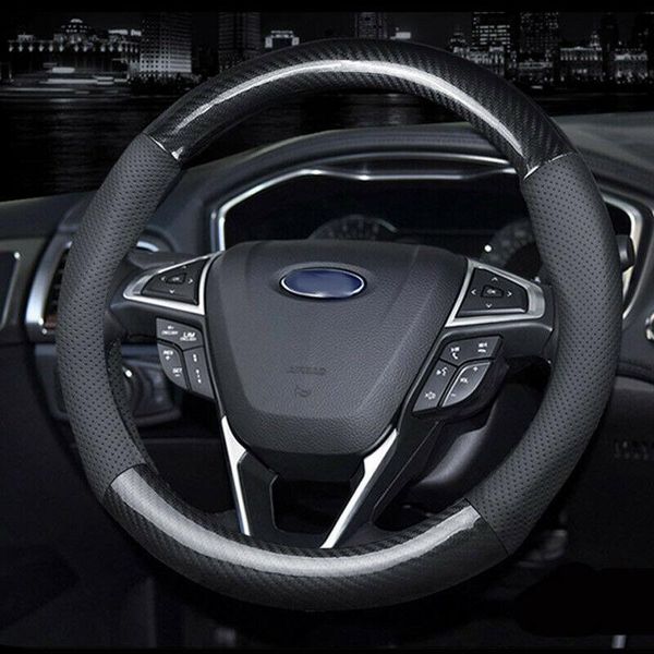 

breathable black leather carbon fiber car steering wheel cover for ford series