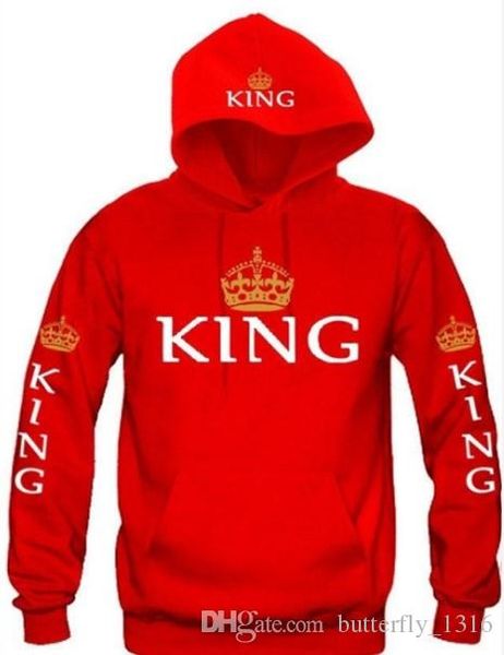 

оптовая хлопок новые любители корона король королева письмо печати с капюшоном с длинными рукавами свитер капюшон пальто толстовка, Black