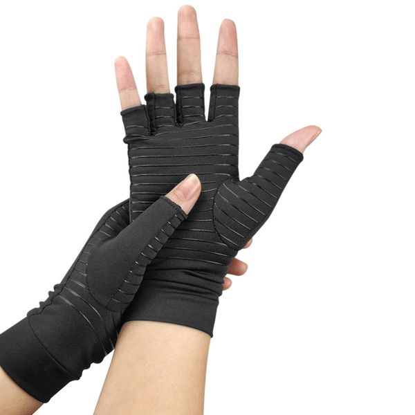 

copper infused compression arthritis gloves for men & women, fingerless carpal tunnel gloves for relieve pains & computer typing, Blue;gray