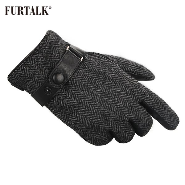 

furtalk men winter real lamb leather gloves fashion warm cashmere lining tactical gloves cj191225, Blue;gray