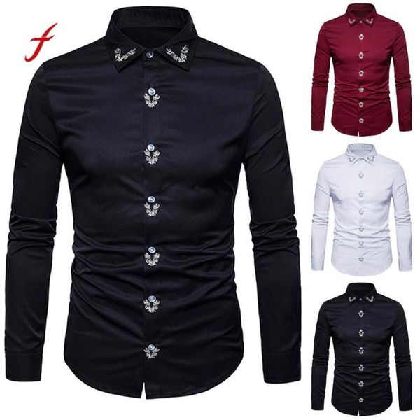 

feitong мужские рубашки мужские hipster fit с длинным рукавом кнопка вышивки вниз рубашки платья топы рубашки кофточки 2018 года мужская мод, White;black
