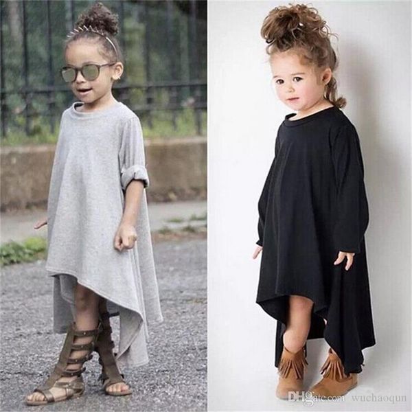 

ins popular party asymmetrical dresses 2018 spring autumn kid clothes girls tutu skirt children baby clothes casual cotton solid black gray, Red;yellow