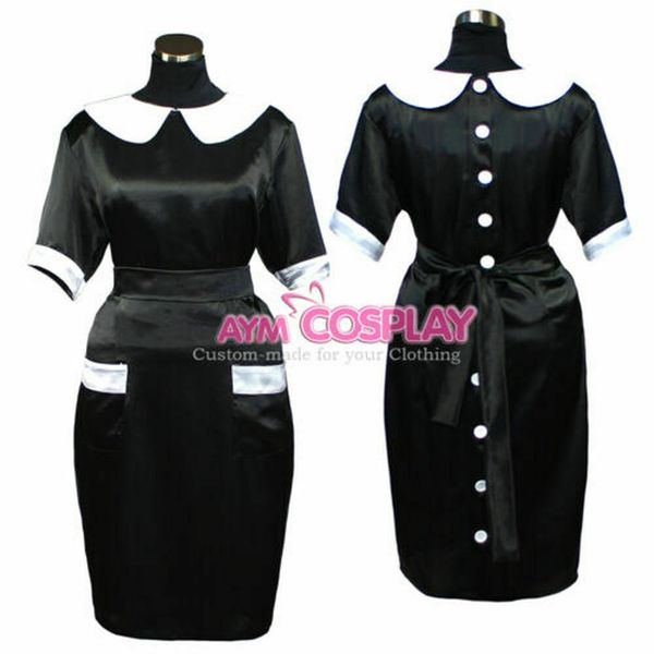 

masseanfertigung- zofen satin dienstmÃ¤dchen kittel kleid, Black;red