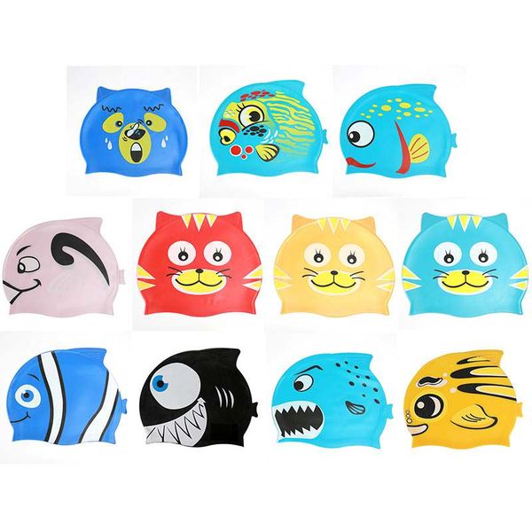 

swimming elegent caps baby boys girls swim hats cartoon swimming caps bathing for children ear protect cap