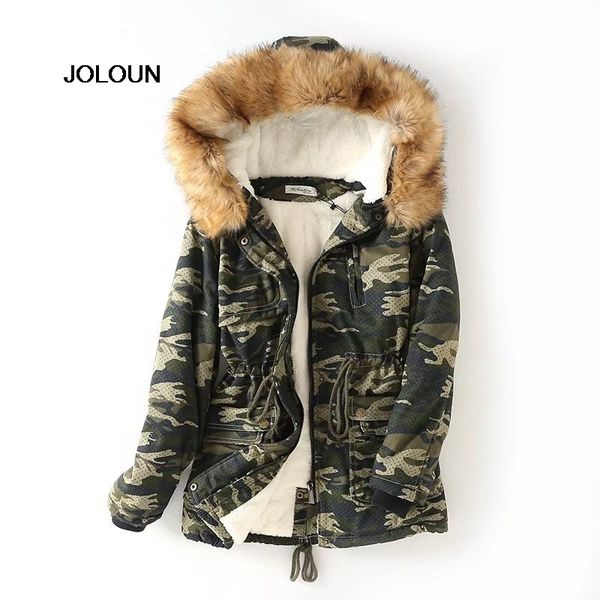 

long parkas female womens winter jackets camouflage thick fleece lined hooded warm parka windproof outwear slim faux fur coat, Black