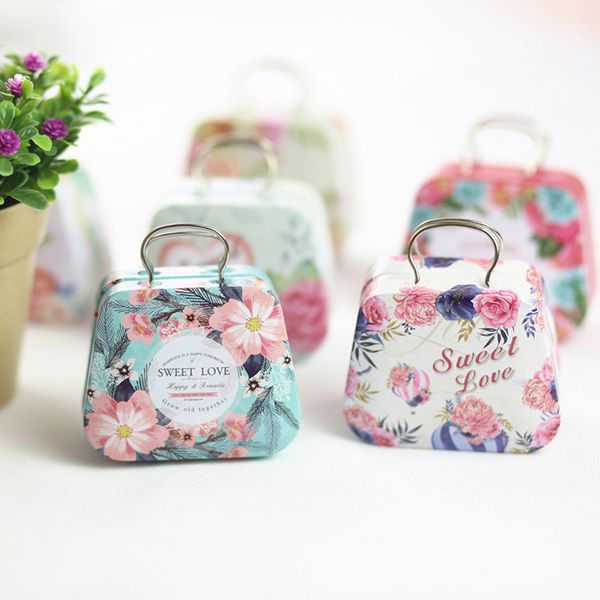 

retro suitcase handbag shaped candy box wedding favor gift boxes mini storage tin box small iron container
