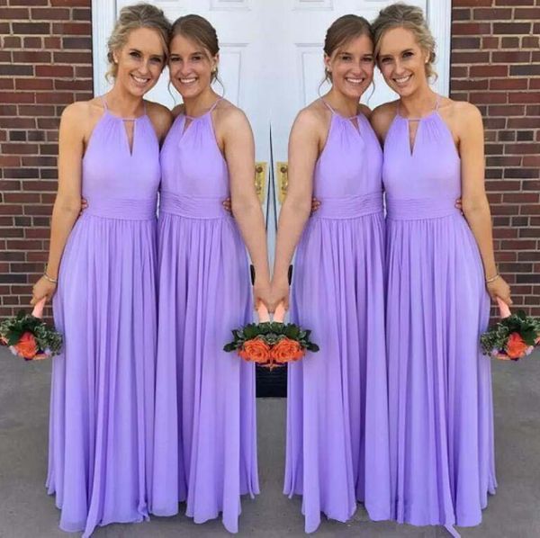 

wanshandress halter a-line summer bridesmaid dresses sleeveless pleated chiffon plus size floor length long maid of honor gowns, White;pink