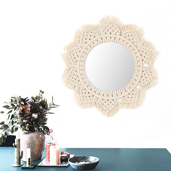 

boho macrame hand-woven simple home hang up living room wall hanging decorations decorative mirror wall tapestry