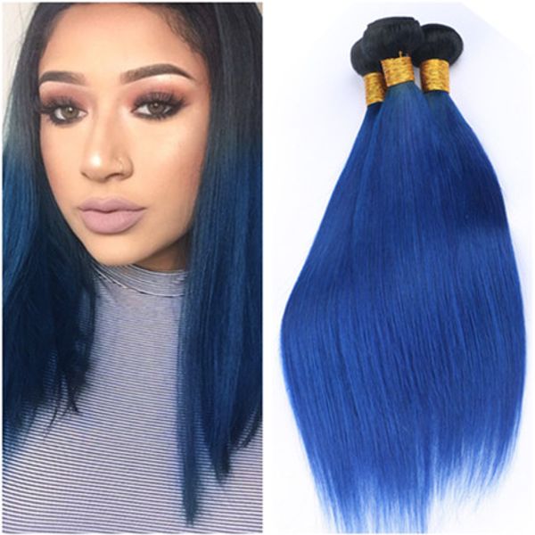 2019 Dark Blue Ombre Human Hair Bundles Ombre Straight Virgin Hair