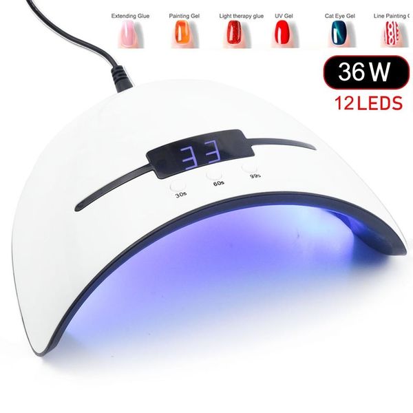 

36w uv lamp led nail lamp nail dryer for all gels polish sun light lamp dryer infrared sensing timer smart lcd display manicure c19011401