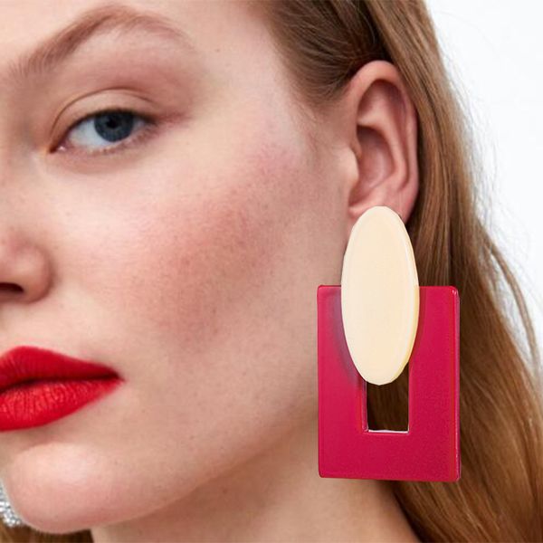 

new style fashion big resin drop earrings for women 2019 new acetic acid large korea square earrings trendy geometric jewelry, Silver