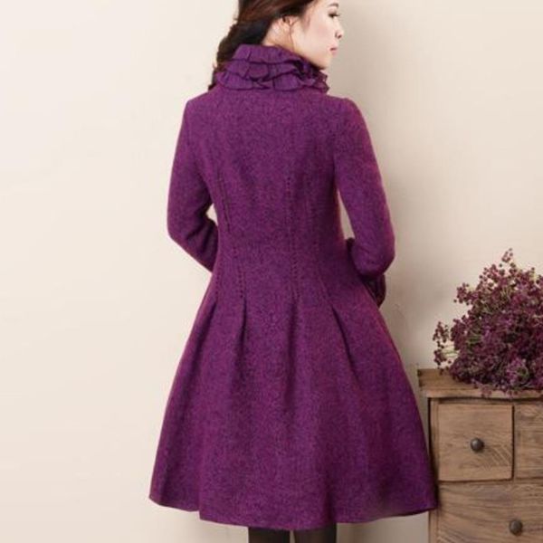 

plus size 3xl2019 winter vintage stand collar woolen coat women slim patchwork princess wool blends coat, Black