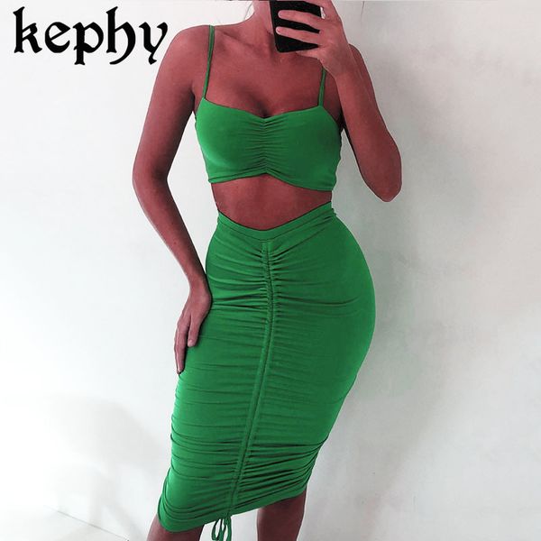 

регулируемая длина два piece set top юбка set 2 шт женщин сексуальный pleat ruched-футляр эпикировка новый пот костюмы женщин, White