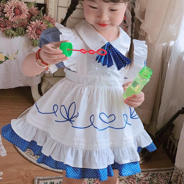 

baby girl spanish lolita princess dress vintage short sleeve polka dot sweet cute kids birthday party ball gown dress, Red;yellow