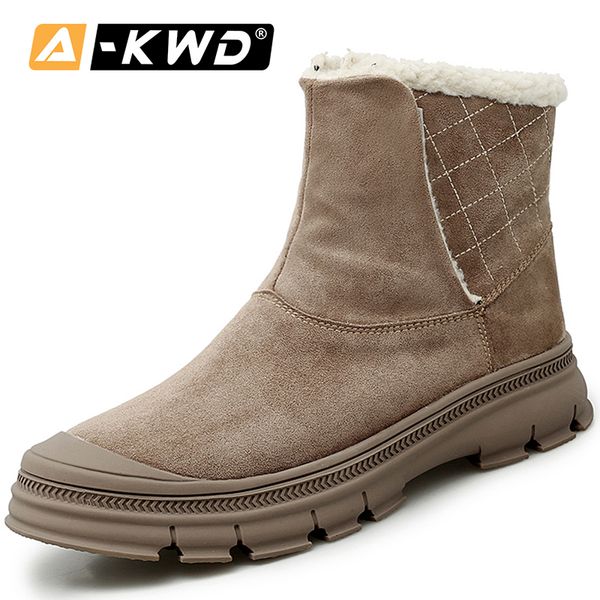 

fashion suede men snow boots slip-on 2019 winter shoes men warm simple boots outdoor working shoes man casual snowboots, Black