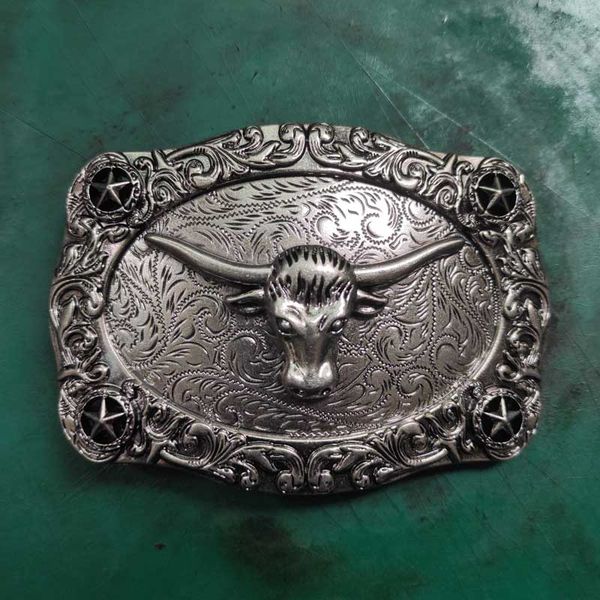 

silver bull head western cowboy belt buckle fashion men buckles betl jewelry accessories fit 4cm wide belt, Slivery;black