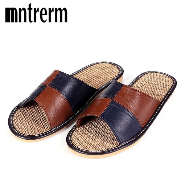 Mnterrm Hot Sale Men Home Slippers Linen Home Slippers Indoor Bedroom Sandals Couple Sheepskin Leather Floor 8385 White Sandals Wedge Heels From