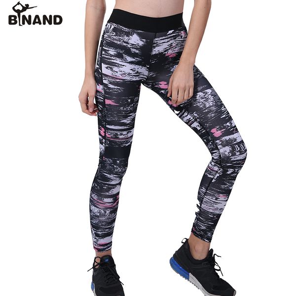 

binand females outdoor printing high elastic yoga pants breathable tights leggings running fitness training sports trousers, White;red