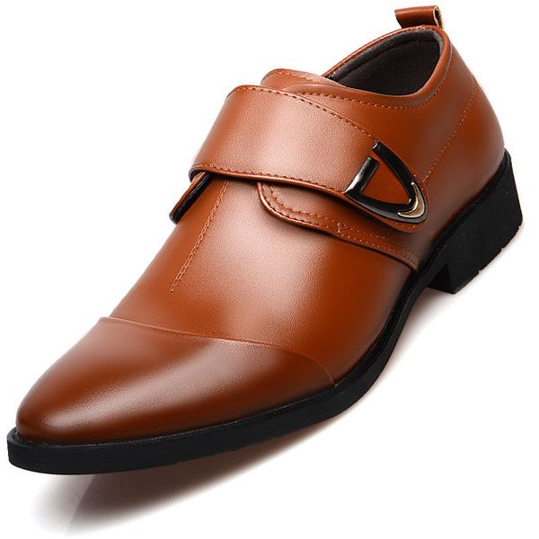 

2019 leisure time sharp male leather shoes business affairs correct dress man work shoe go to work shoe wedding banquet, Black