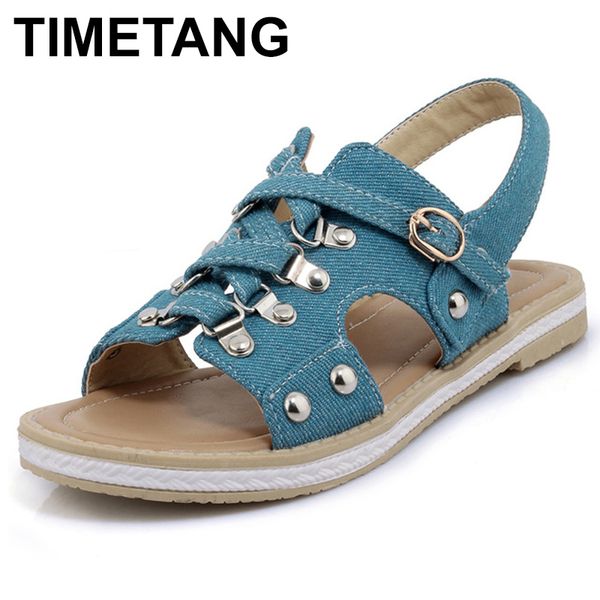 

timetang denim gladiator sandals women flat sandals ladies platform summer shoes woman 2019 femmese402, Black