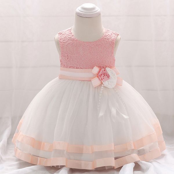 

retail lovely pink lace little princess first communion dress with pearl tassel elegant baby girls flower gown dress l1868xz y190516, Red;yellow