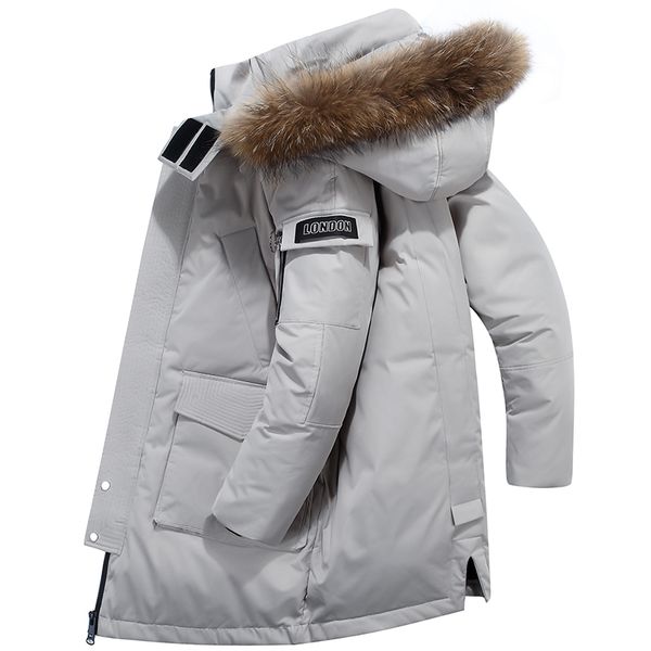 

2019 new fashion fur collar long down jacket men thick warm windproof brand men's winter jacket white duck down coat snow parka, Black