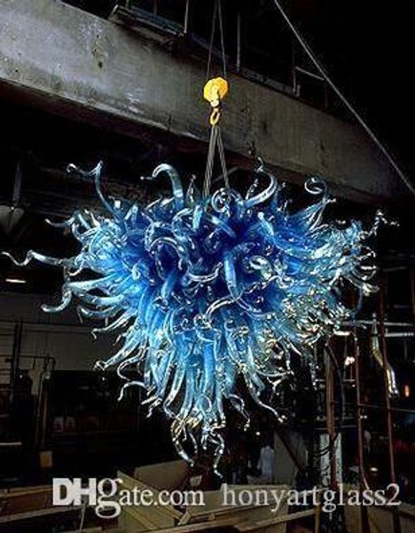 

100% mouth blown borosilicate heart shape bule glass led pendant light wedding decor hand blown glass chandelier lighting